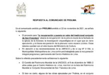RESPUESTA AL COMUNICADO DE PROLIMA
